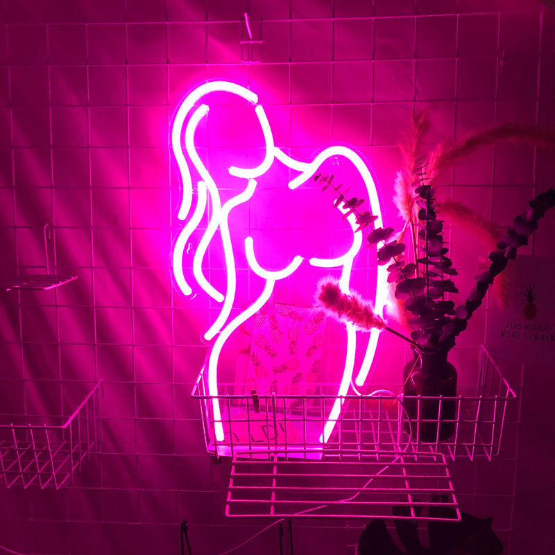 Acrylic Lady LED Neon Sign Lights Wall Hanging Bar Decor Artwork Night Light Neon Bulbs Lamp Bedroom Decoration Lighting