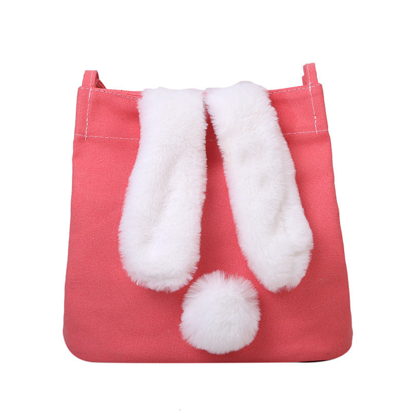 New Fashion Women Canvas Handbags Cute Cartoon Rabbit Plush Girls Shoulder Bag Large Capacity Tote Bag