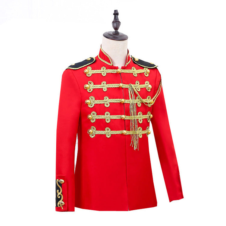 European-style Court Military Dress Men's Performance Wear Red Gold Inlaid