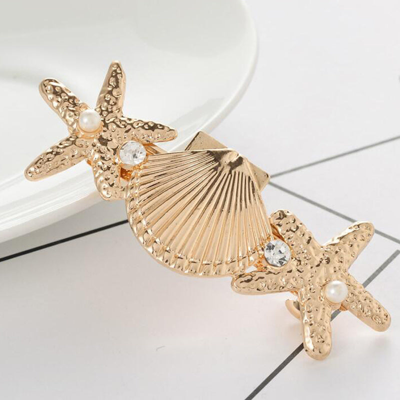 Fashion Retro Starfish Pearl Metal Hairpin Jewelry