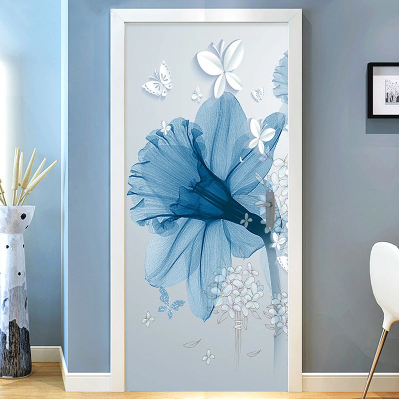 Creative Self-Adhesive 3D Blue Flower Wall Stickers Home Background Wall Decor Living Room Decoration Bedroom Decor Stickers