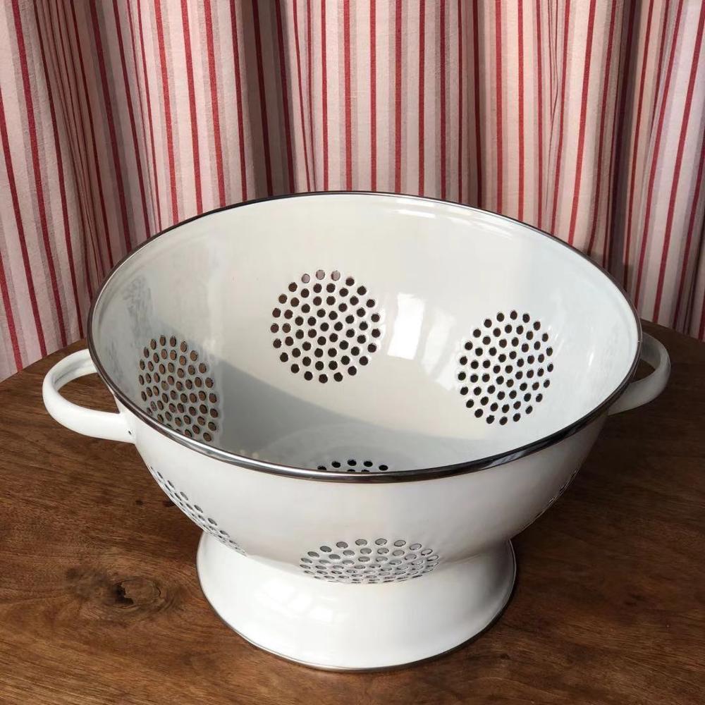 Enamel Drain Basket Vegetable Fruit Storage Basket Water Filter Strainer For Kitchen Dining Room