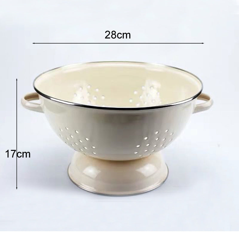 Enamel Drain Basket Vegetable Fruit Storage Basket Water Filter Strainer For Kitchen Dining Room