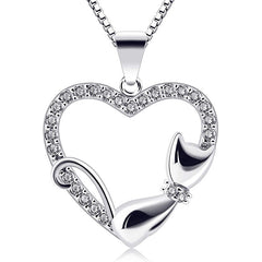 Cat Heart-Shaped Full Diamond Necklace Jewelry