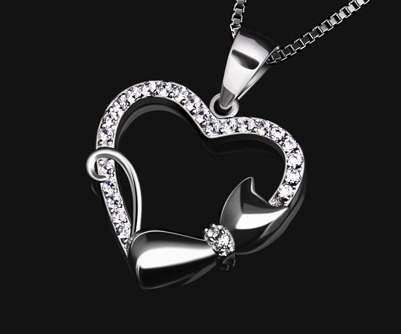 Cat Heart-Shaped Full Diamond Necklace Jewelry