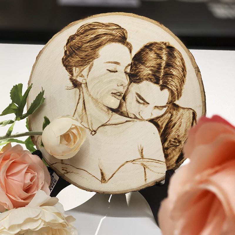 Customized Photo Frame Iron Carving on Wood Chip Handmade Home Decor