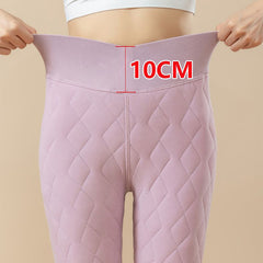 Warm Thickened Cashmere Leggings Winter Rhombus Stitching Pants Outerwear High Waist Slim Trousers Women Clothing