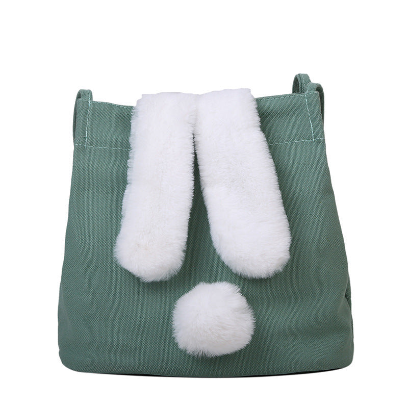 New Fashion Women Canvas Handbags Cute Cartoon Rabbit Plush Girls Shoulder Bag Large Capacity Tote Bag