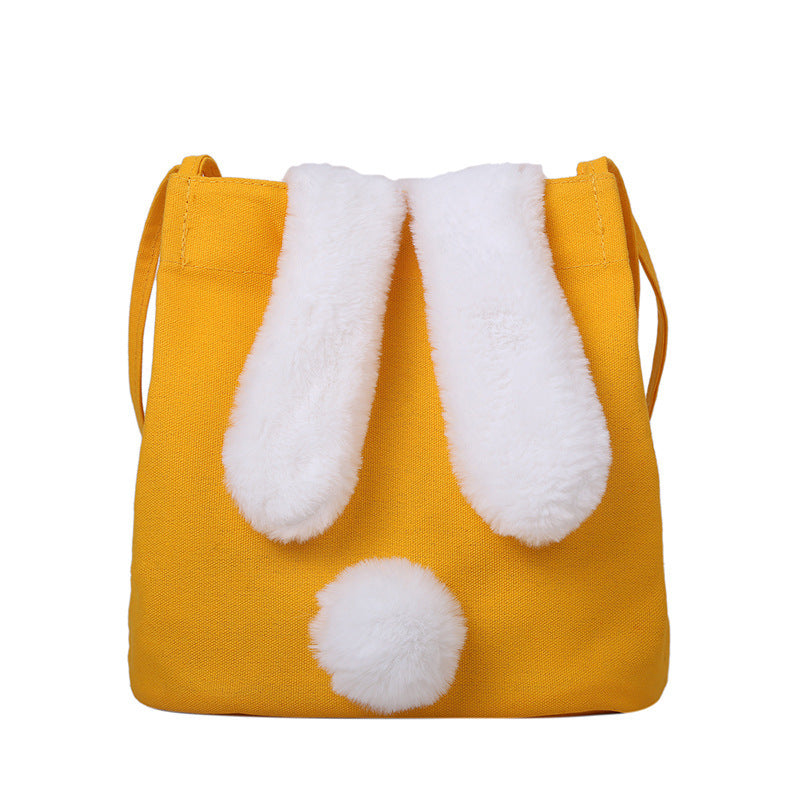 New Fashion Women Canvas Handbags Cute Cartoon Rabbit Plush Girls Shoulder Bag Large Capacity Tote Bag