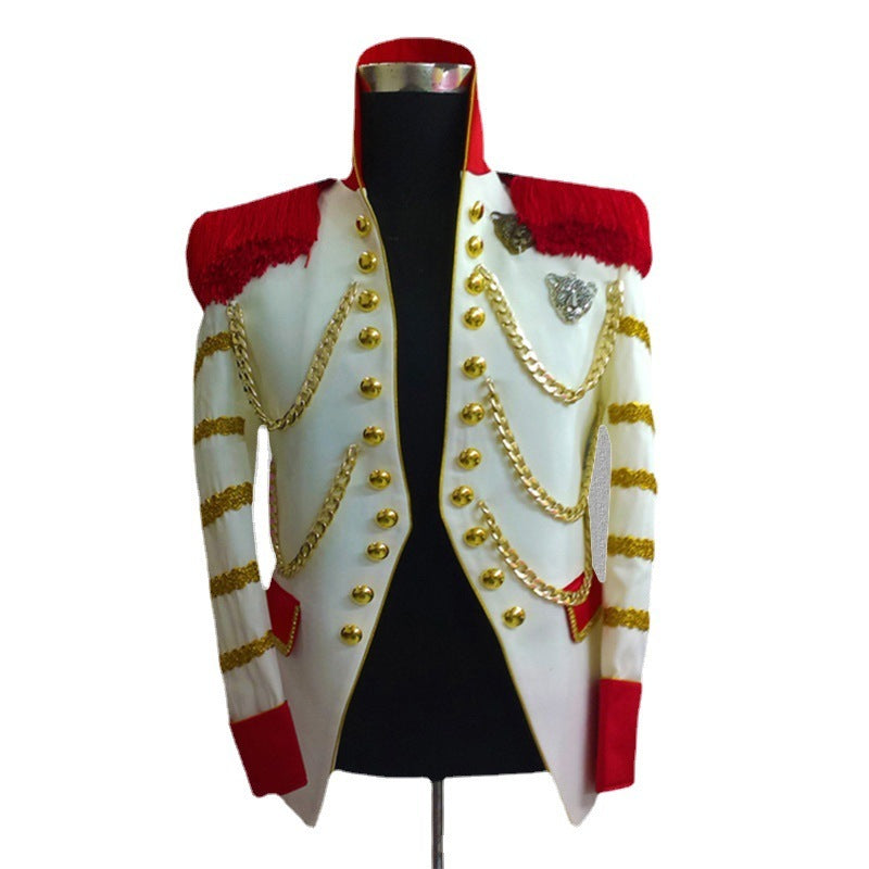 White Stage Wear Men's Costumes Dress Suit Personality Tassel