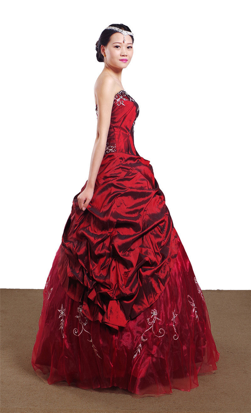 Wedding Dress Handmade Silver Embroidered Taffeta Formal Occasion Ball Evening Gown For Women