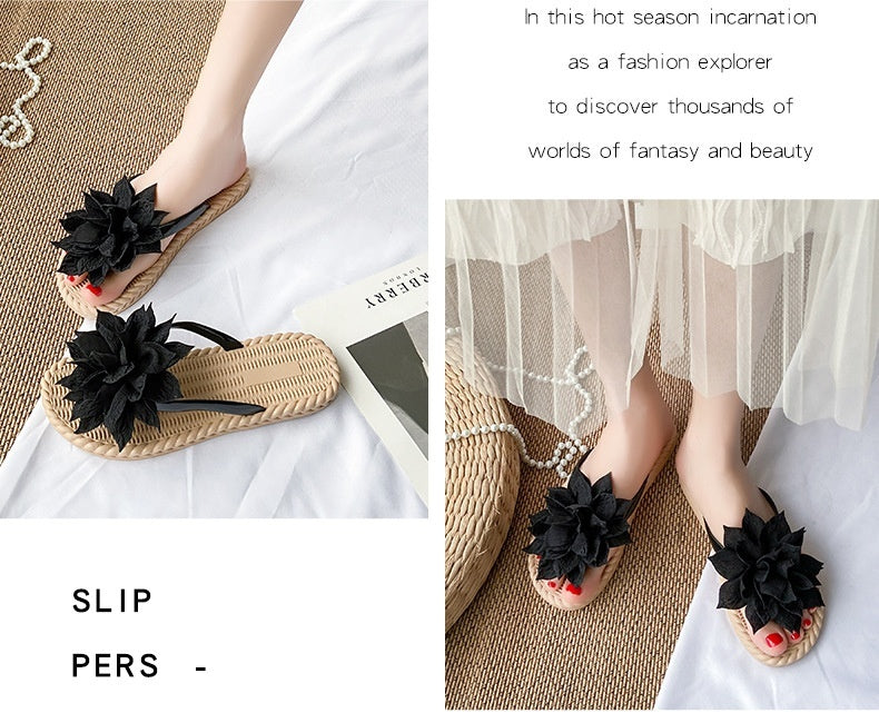 Gentle Woman Flowers All-matching Flat Shoes Non-slip Beach Sandals