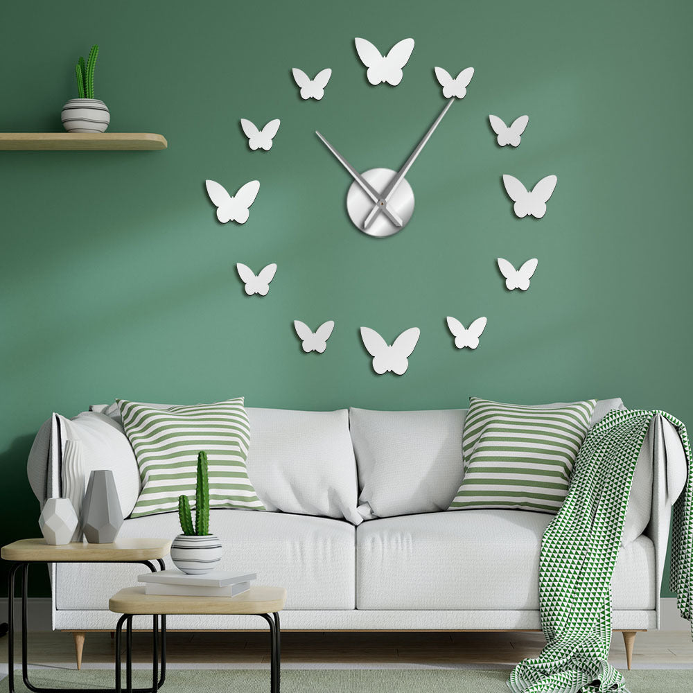 3D Mirror Wall Clock Butterfly Living Room Bedroom Home Decor Big Clock Time