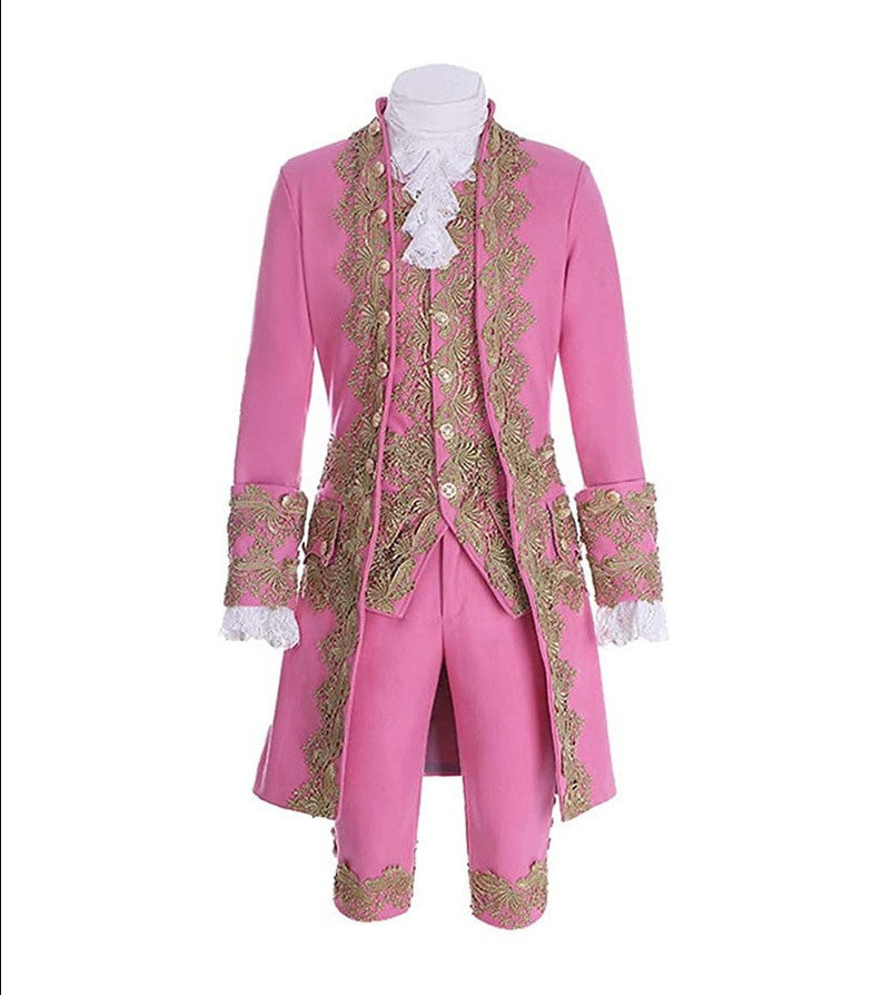 Retro European Medieval Embroidery Lace Noble Male Stage Play Costume